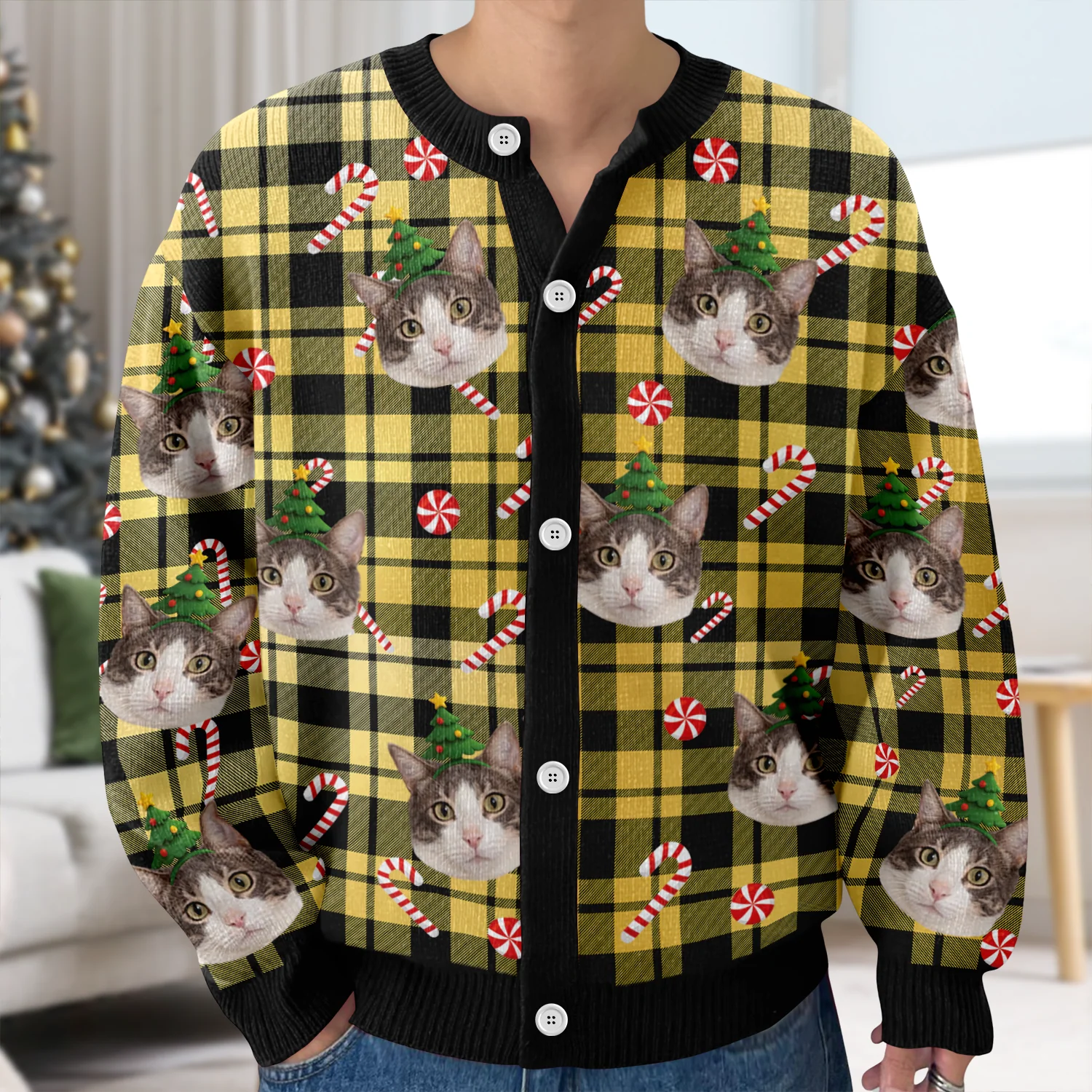 Custom Cat Photo Christmas Pattern Cardigan Christmas Gift HO82 900402 - Image 2