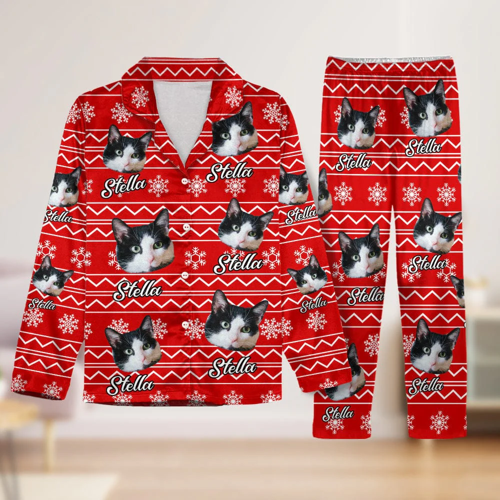 Custom Cat Photo With Christmas Background Pajamas DA199 889506 - Image 2