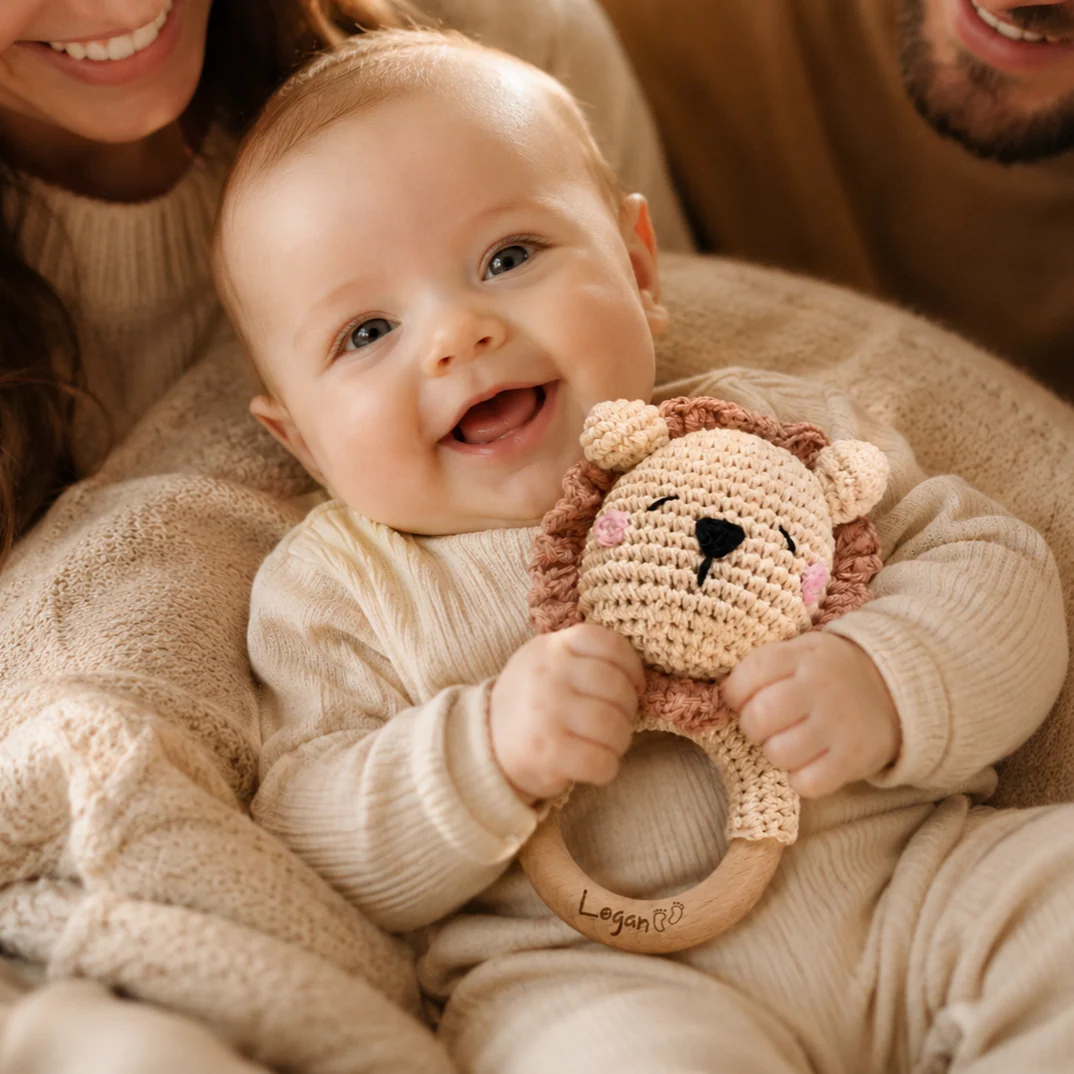 Custom Cute Bear Crochet Baby Rattle Toy with Name - Newborn Gift, Baby Shower Gift LM32 669453 - Image 2