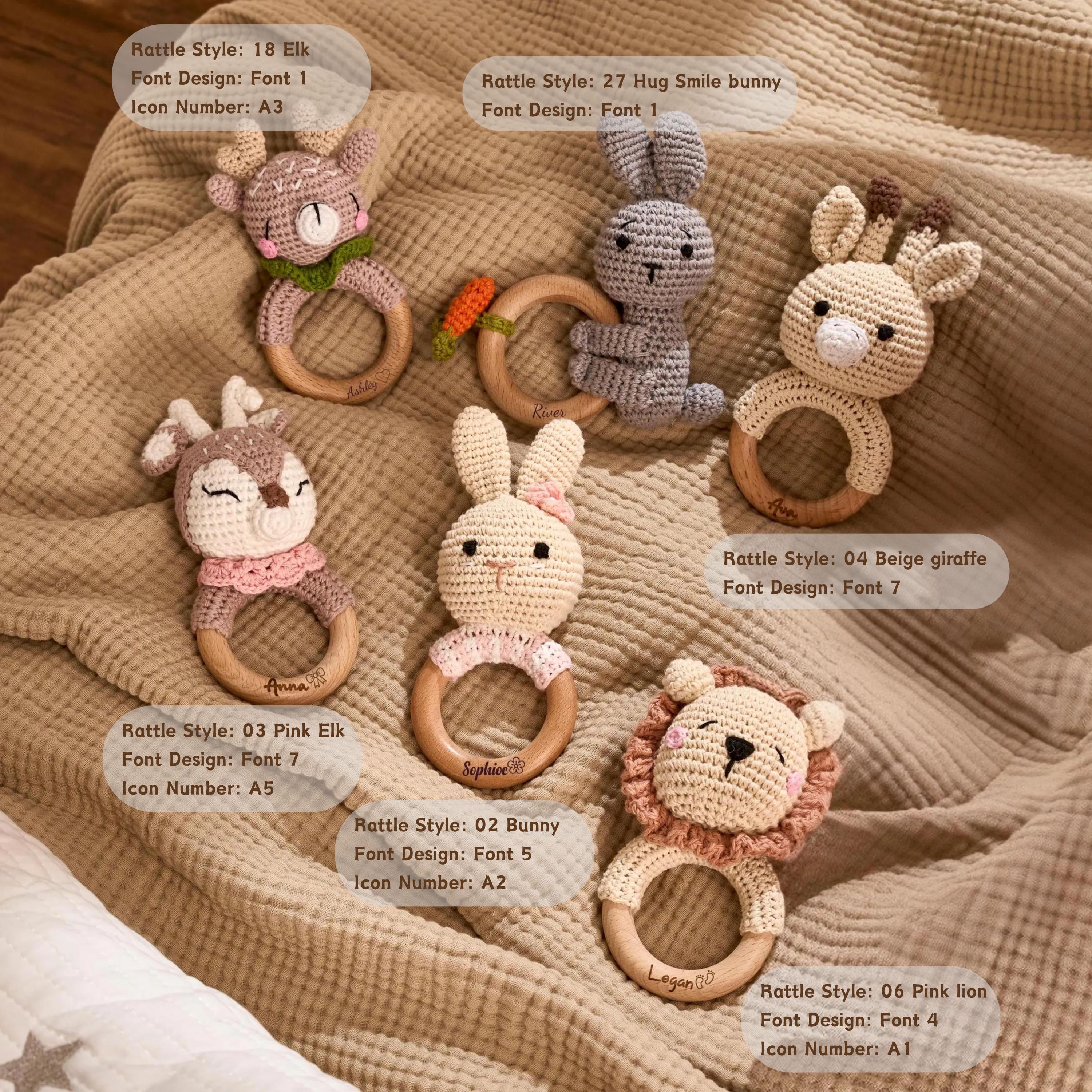 Custom Cute Bear Crochet Baby Rattle Toy with Name - Newborn Gift, Baby Shower Gift LM32 669453 - Image 3