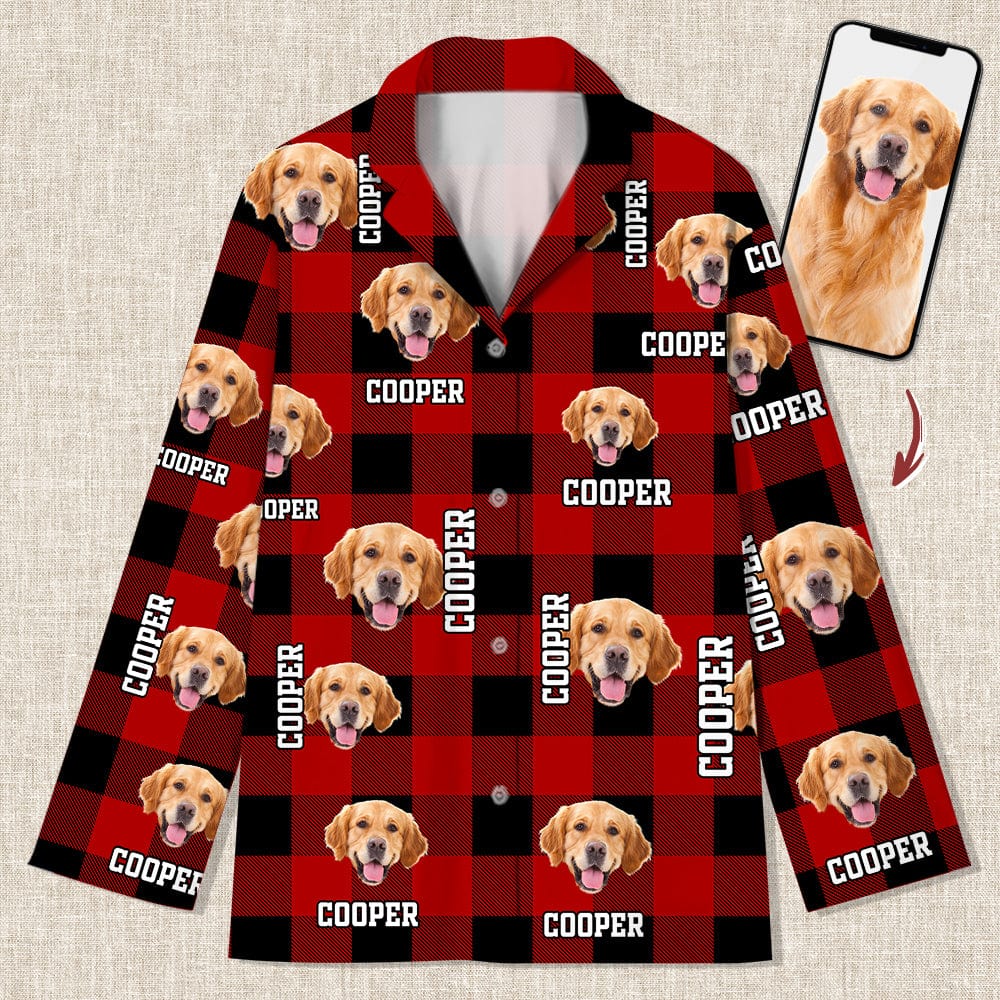Custom Dog Cat Face Photo And Name Flannel Pajamas HO82 TA29 888737 - Image 8