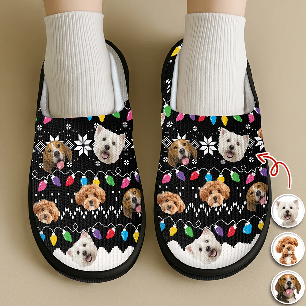 Custom Dog Faces Funny Christmas Lights Plush Slippers HO82 900156 - Image 6