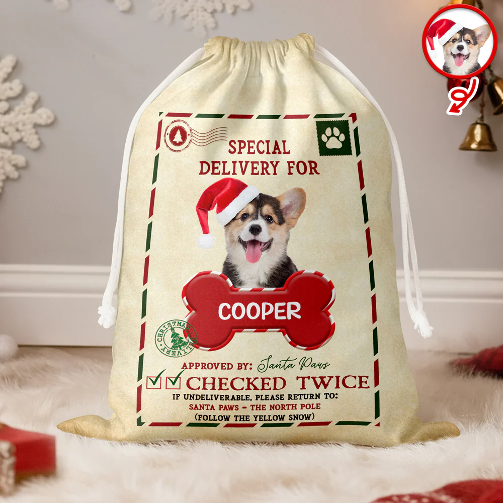 Custom Dog Photo Santa Sack Special Delivery Dog Christmas Gift Bag CH07 895760 - Image 2