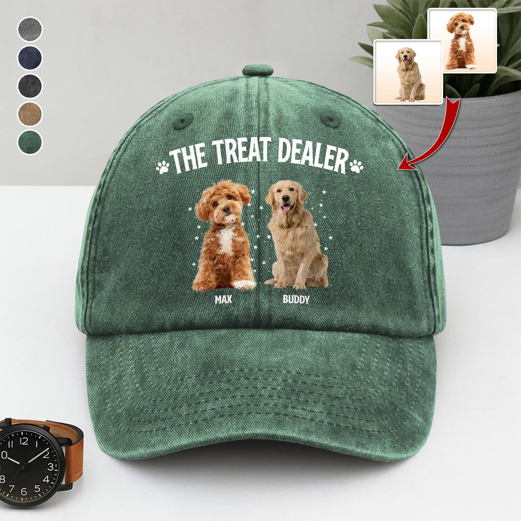 Custom Dog Photo The Treat Dealer Washed Denim Baseball Cap HA75 897006 - Image 2