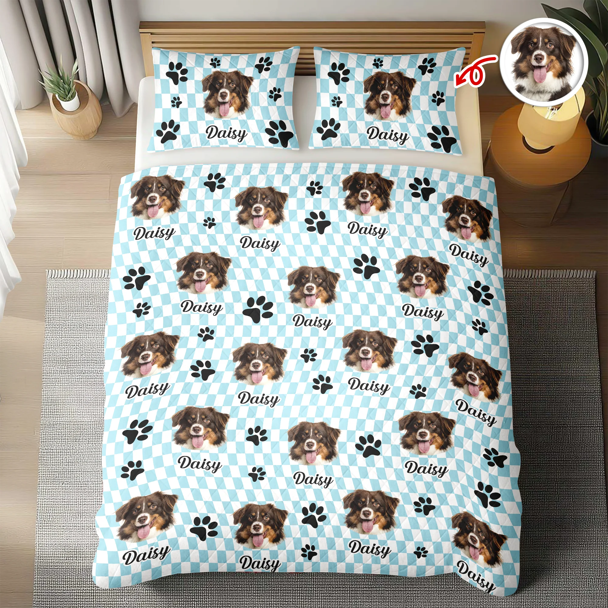 Custom Face Dog Cat Checkerboard Pattern Quilt Bedding Set HA75 898246 - Image 3