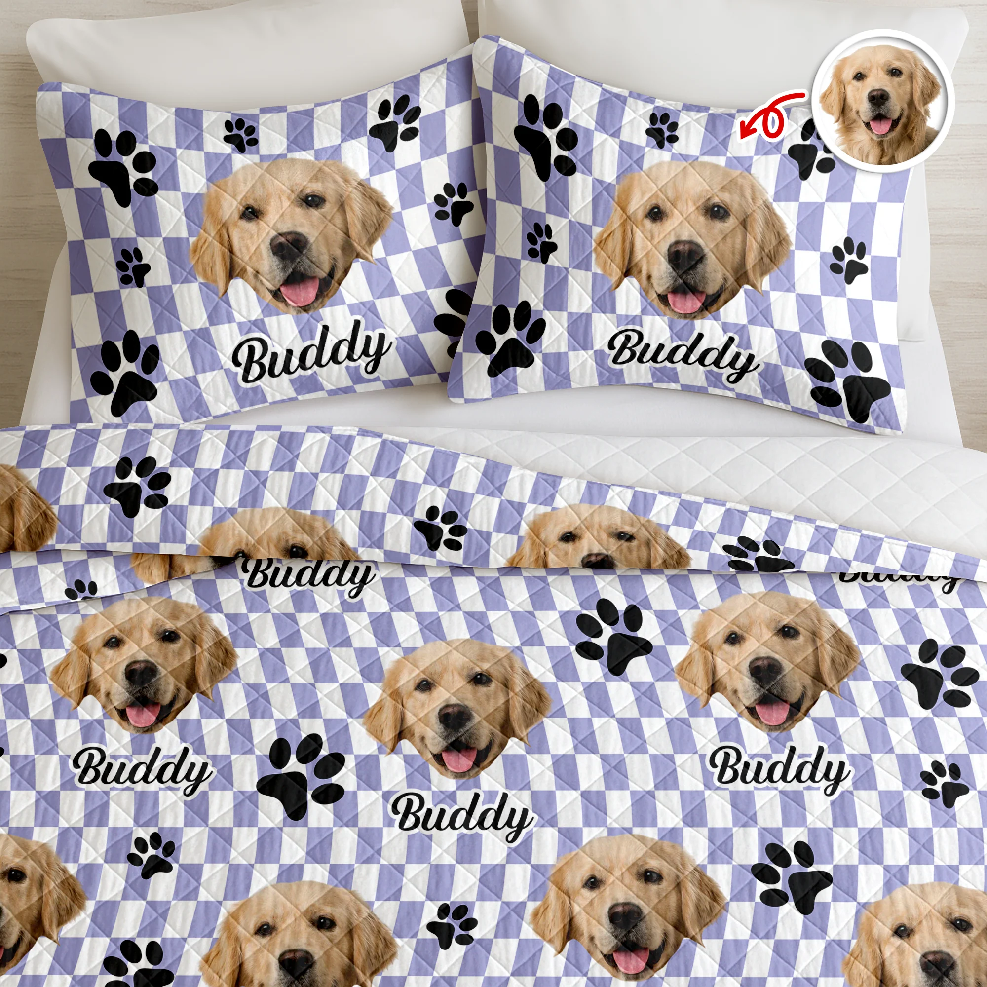 Custom Face Dog Cat Checkerboard Pattern Quilt Bedding Set HA75 898246 - Image 4