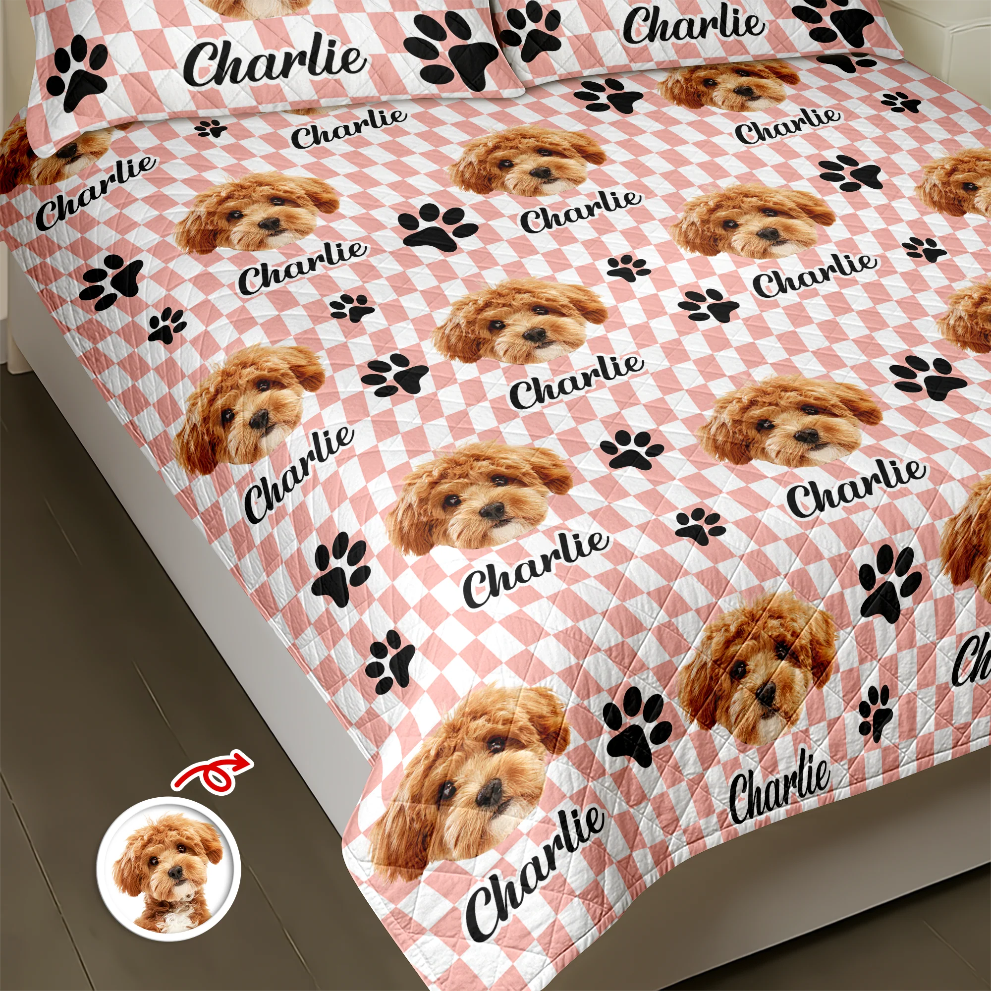 Custom Face Dog Cat Checkerboard Pattern Quilt Bedding Set HA75 898246 - Image 8