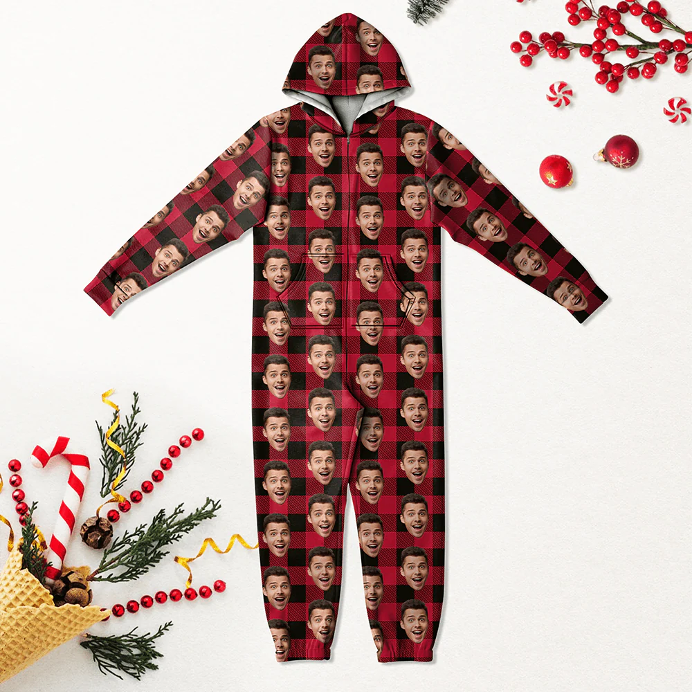 Custom Face Photo With Christmas Pattern Onesie Pajamas TEST_RWB 893224 - Image 3