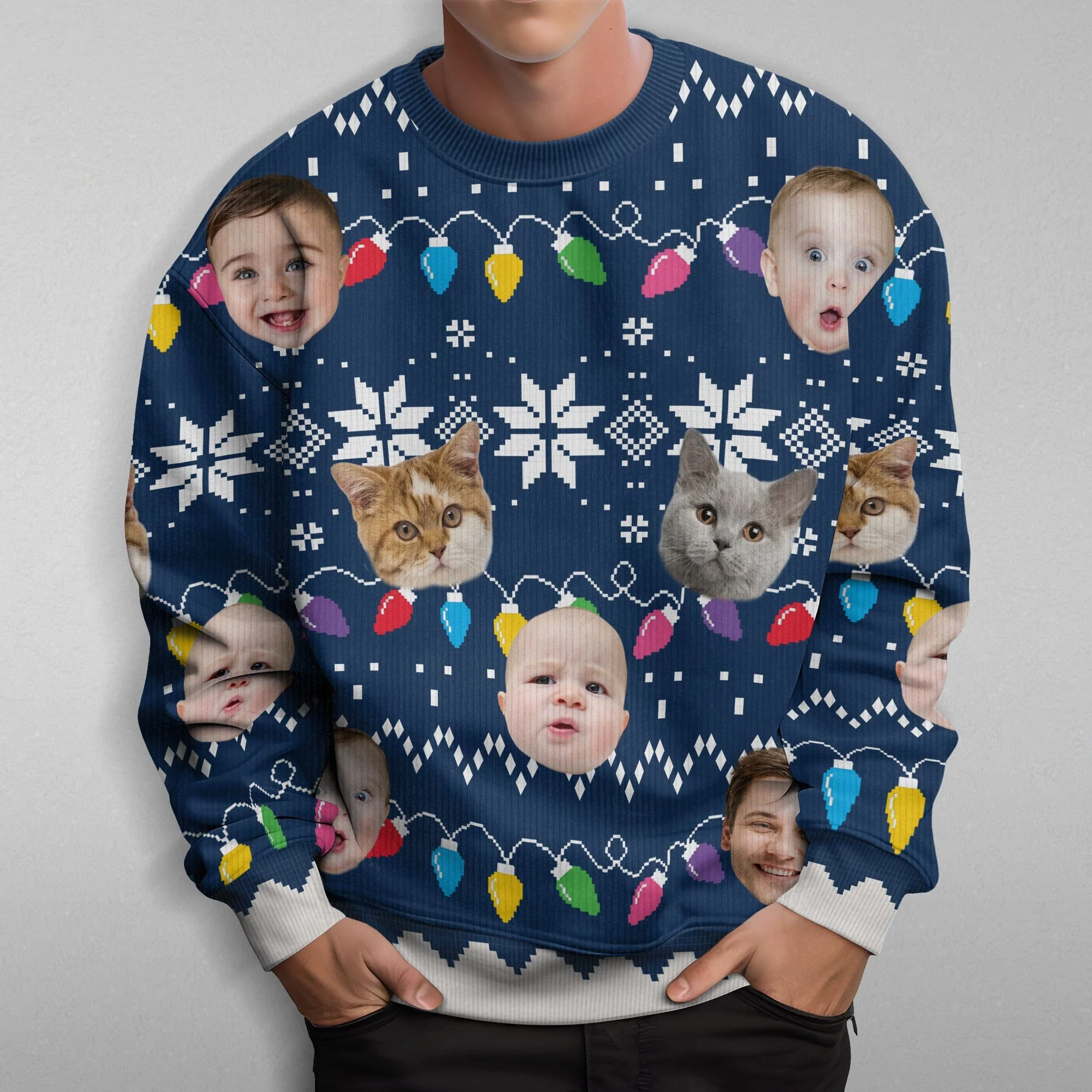 Custom Faces Funny Christmas Lights Ugly Sweater Gift For Family HA75 891592 - Image 2