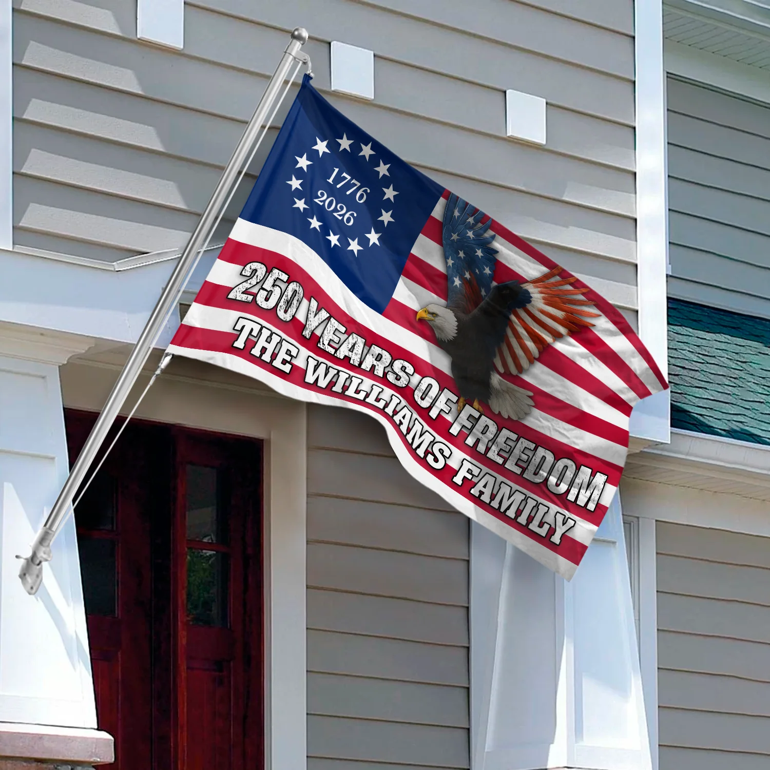 Custom Family Name 250 Years of Freedom 1776–2026 Eagle House Flag CH07 899590 - Image 3