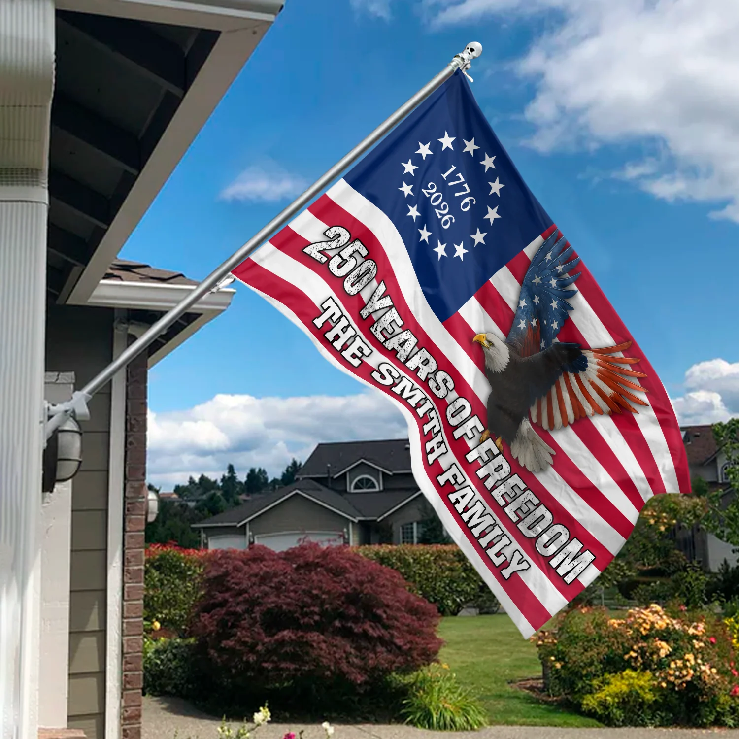 Custom Family Name 250 Years of Freedom 1776–2026 Eagle House Flag CH07 899590 - Image 4