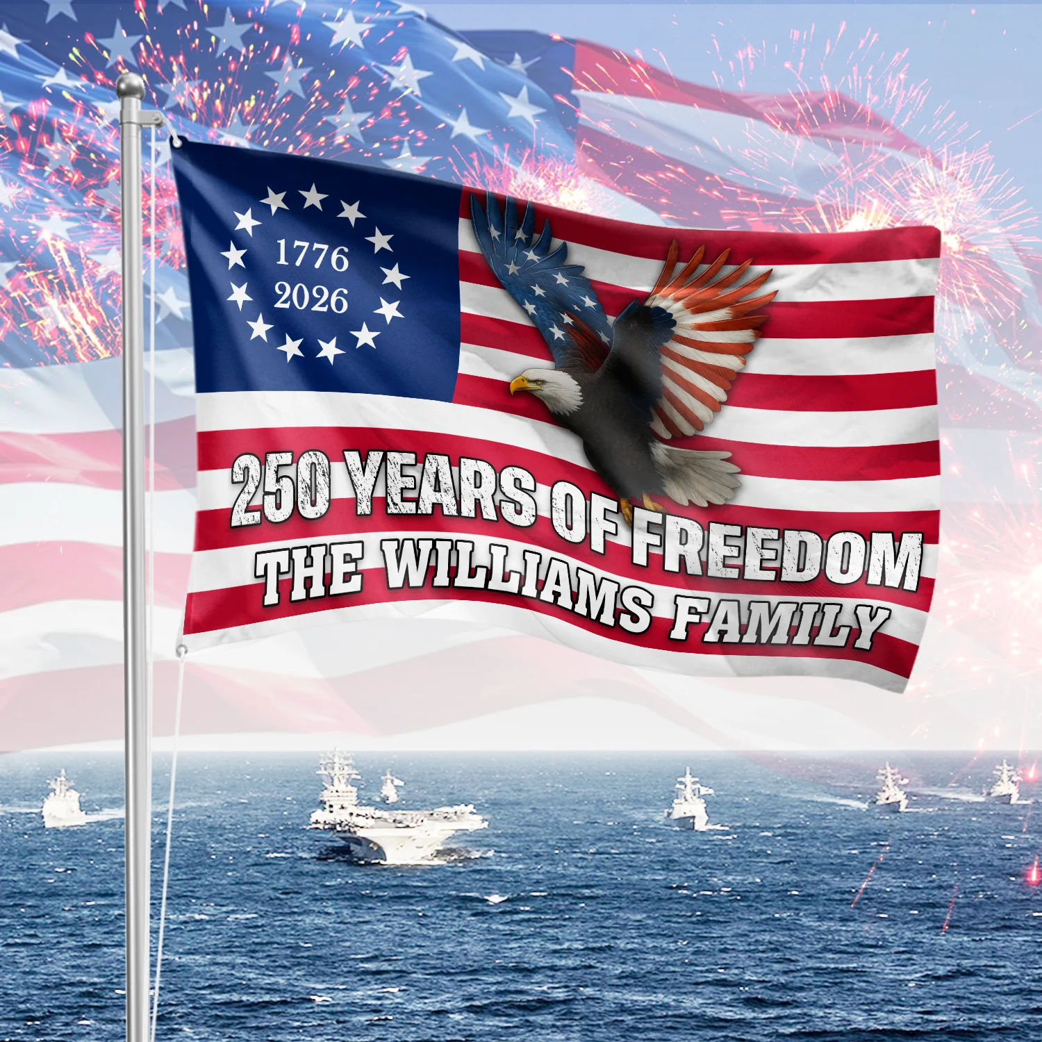 Custom Family Name 250 Years of Freedom 1776–2026 Eagle House Flag CH07 899590 - Image 6
