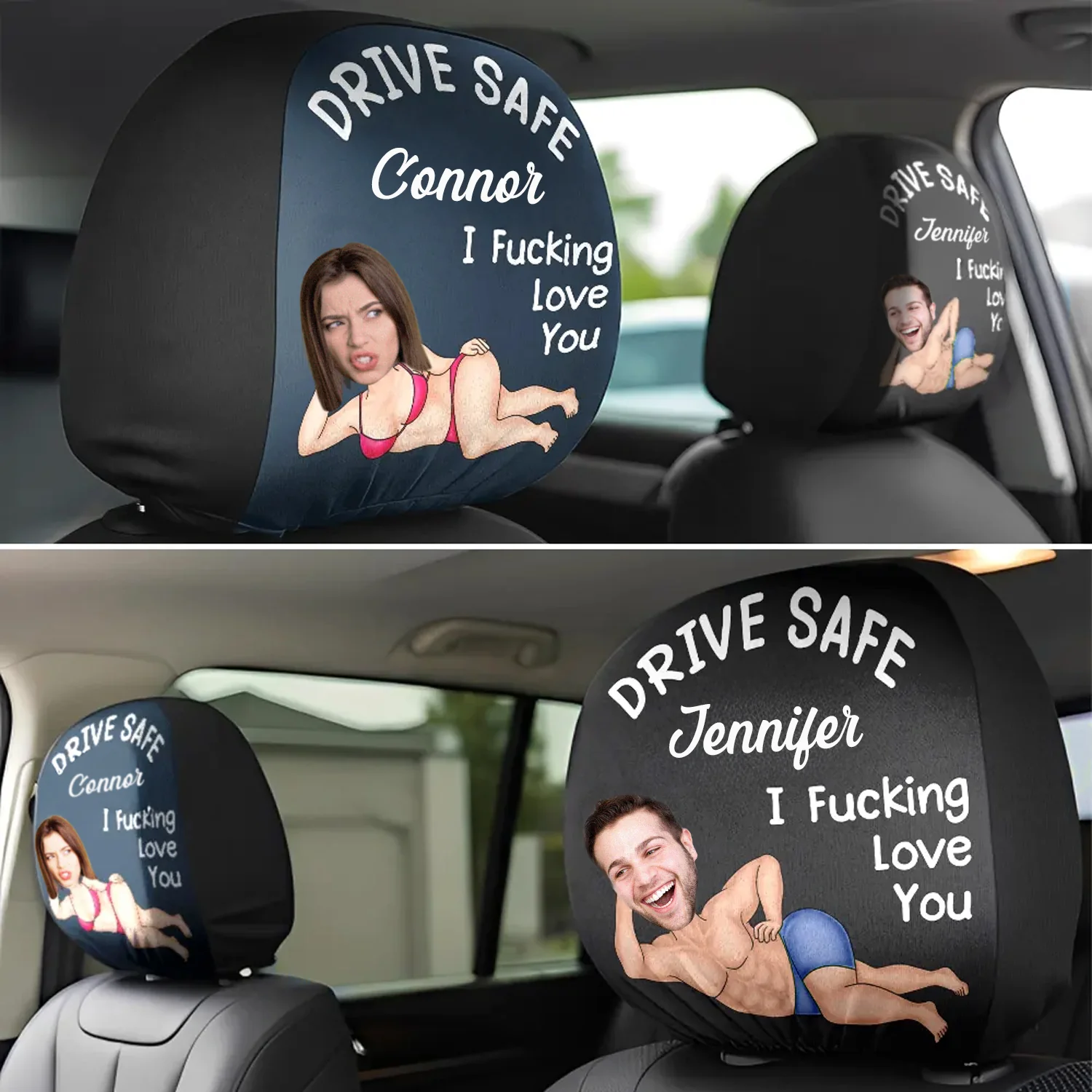Custom Funny Photo Couple Drive Safe I Freaking Love You - Personalized Car Headrest Covers CH07 910090 - Image 4