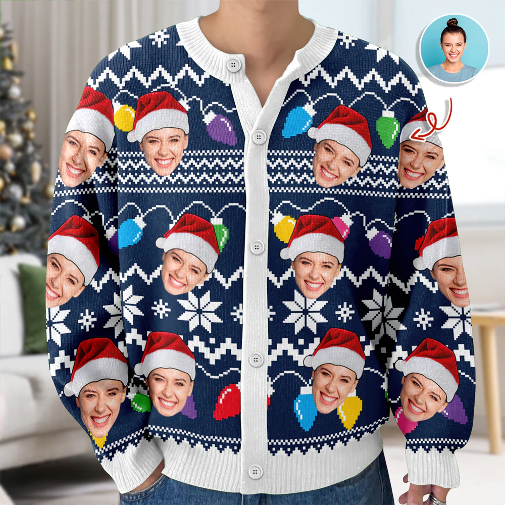 Custom Funny Photo Xmas Leds Cardigan Gift For Family HO82 900268 - Image 3