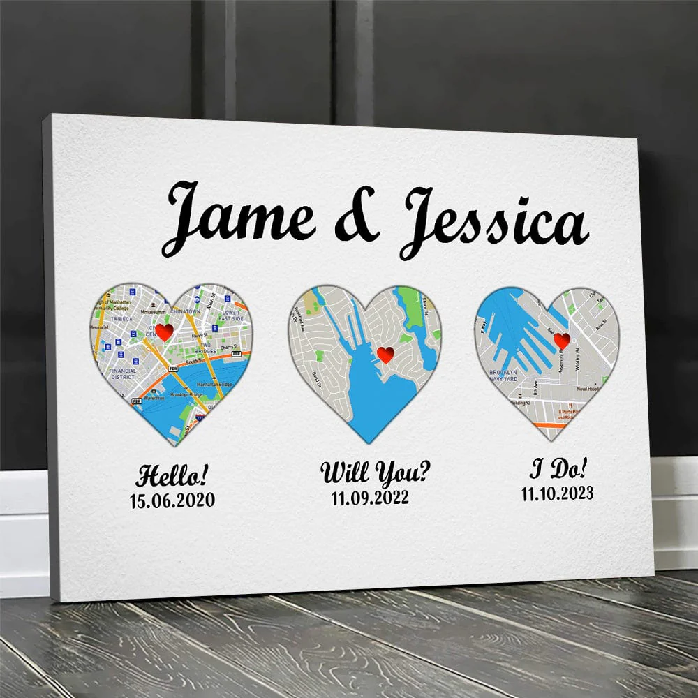Custom 3 Map Anniversary Personalized Print Canvas T368 890129 - Image 2