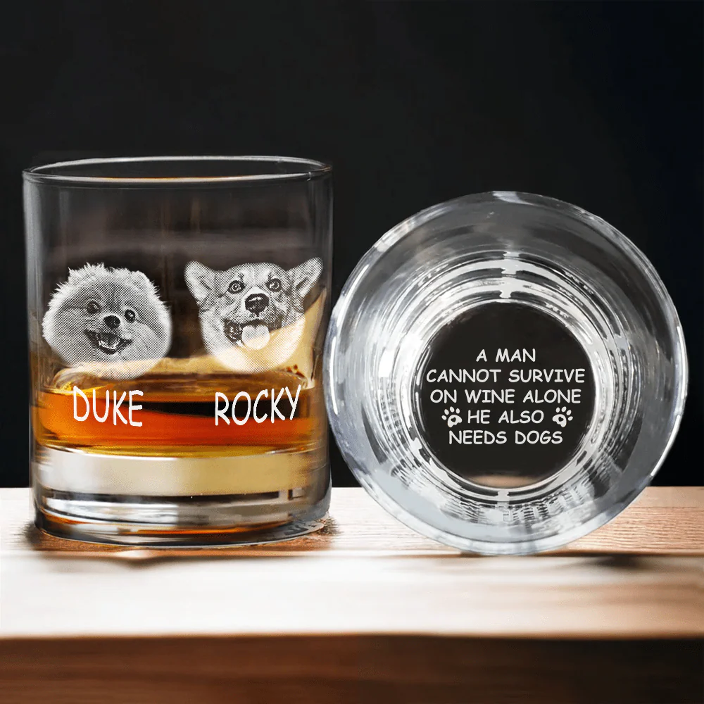 Custom Photo A Man Cannot Survive On Wine Alone Dog Rock Glass DM01 891033