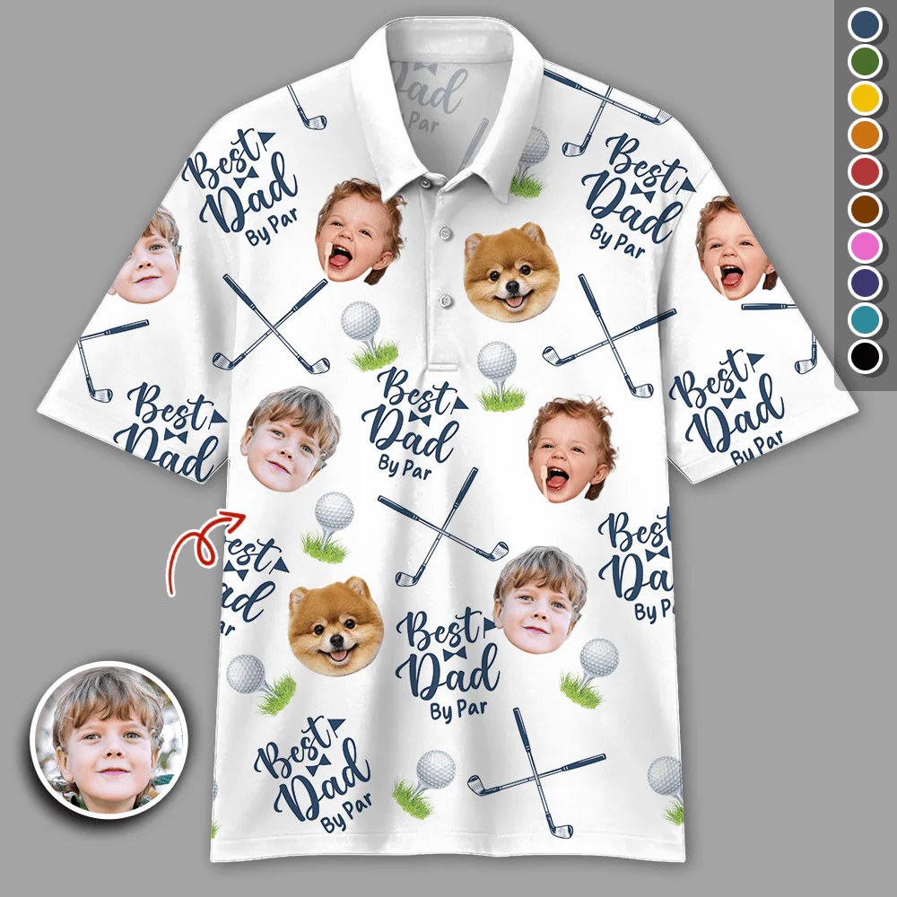 Custom Photo Best Dad By Par Polo Shirt HA75 890616 - Image 2