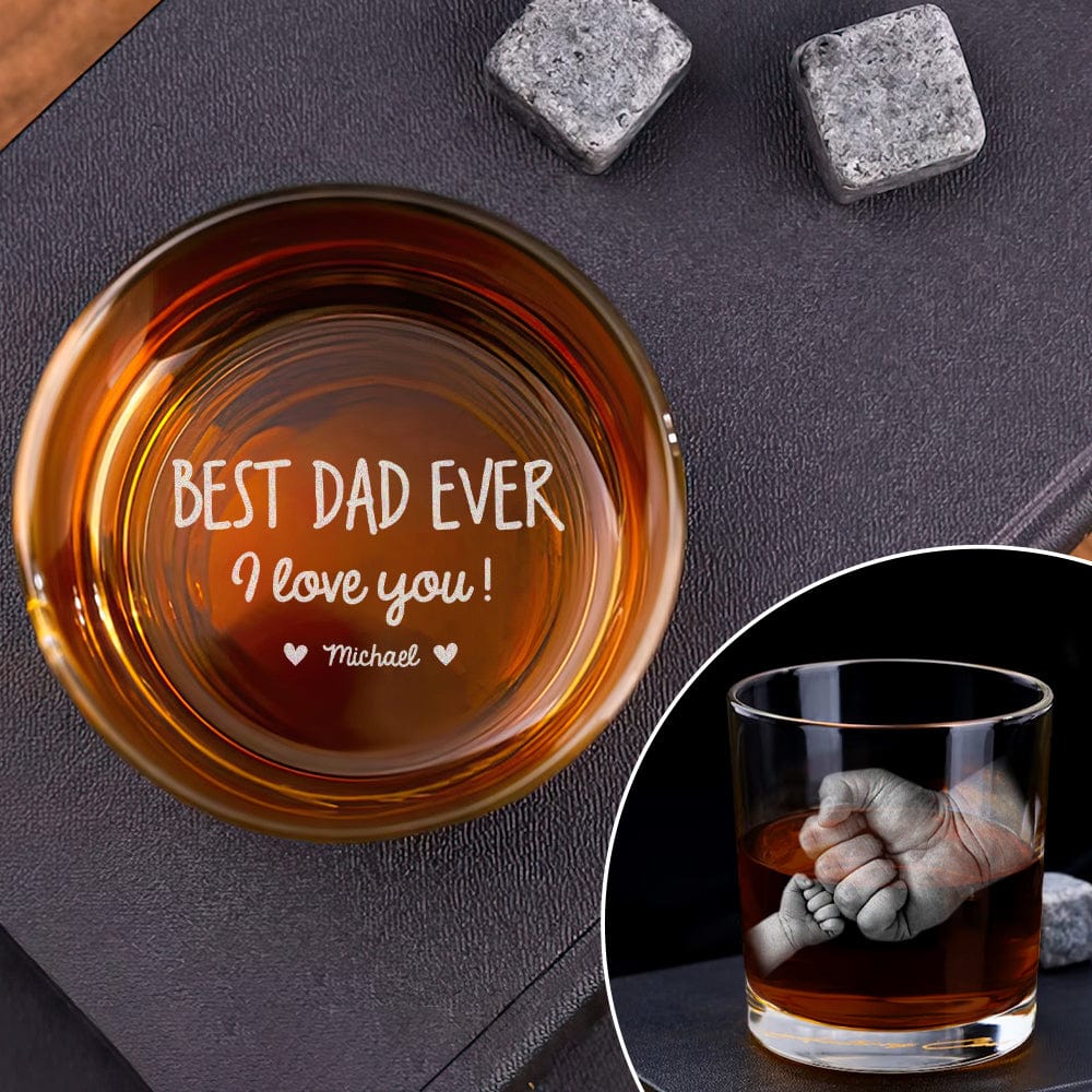 Custom Photo Fist Bump Best Dad Ever I Love You Engraved Rock Glass DM01 HA75 891049 - Image 2