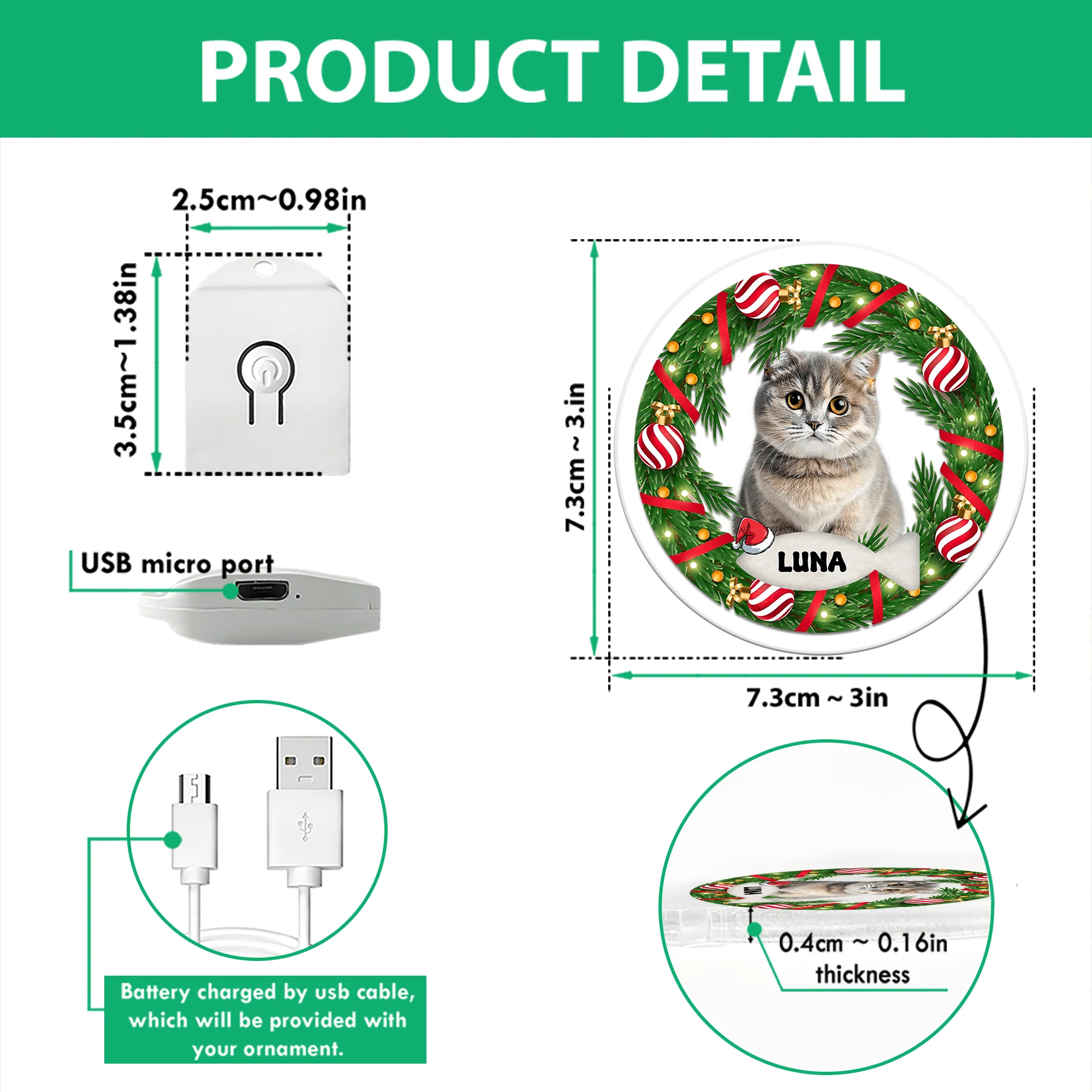 Custom Photo Cat Circle Led Acrylic Ornament For Christmas HA75 891648 - Image 4