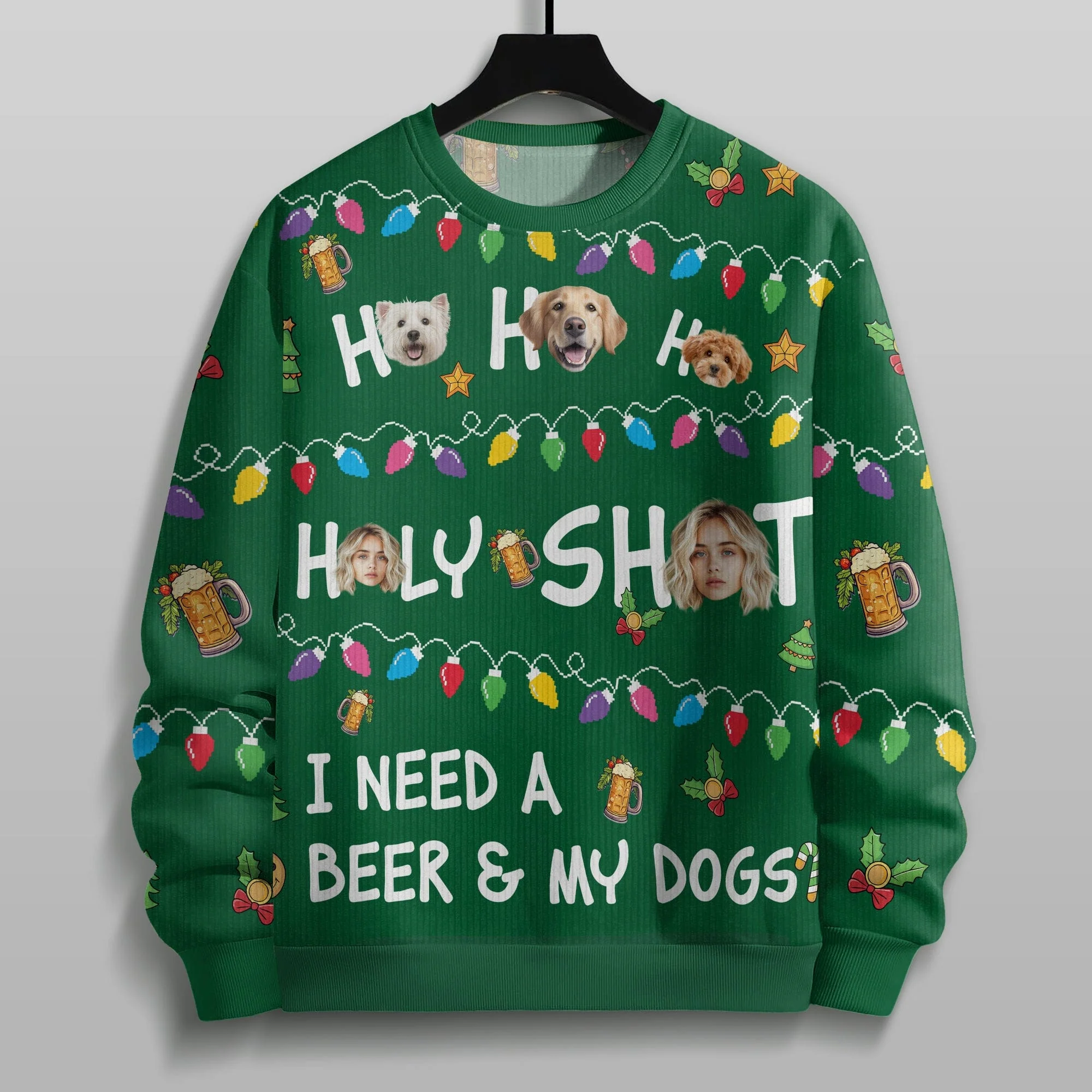 Custom Photo Ho Ho Holy I Need A Beer And My Dog Ugly Sweater N304 HA75 891554 - Image 4