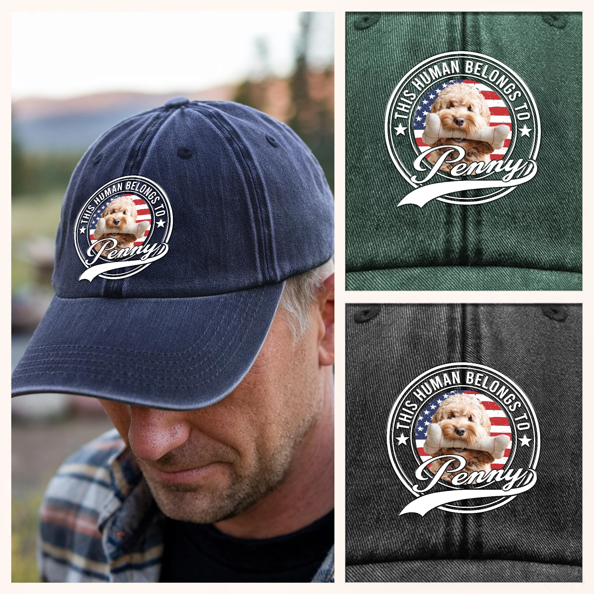 Custom Photo Human Belongs To Dog Cat Pet Washed Denim Baseball Cap HA75 892464 - Image 14