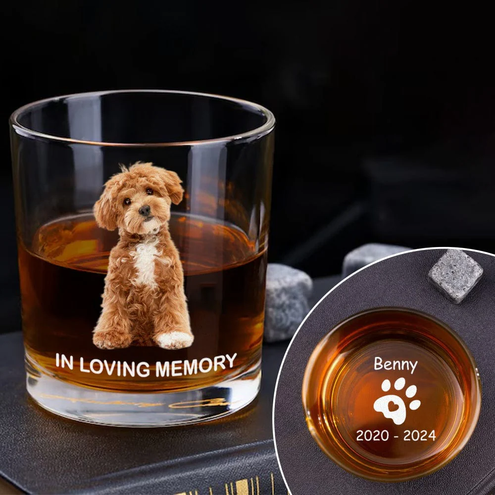 Custom Photo In Loving Memory Memorial Dog Cat Print Rock Glass DM01 891129