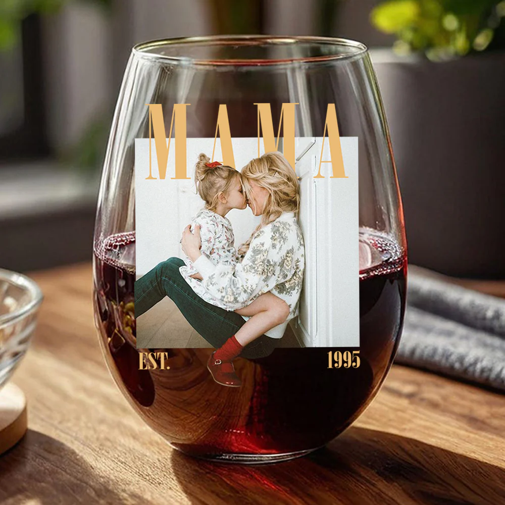 Custom Photo Mama Vintage Style Wine Glass, Personalized Mother’s Day Gift LM32 899635 - Image 2