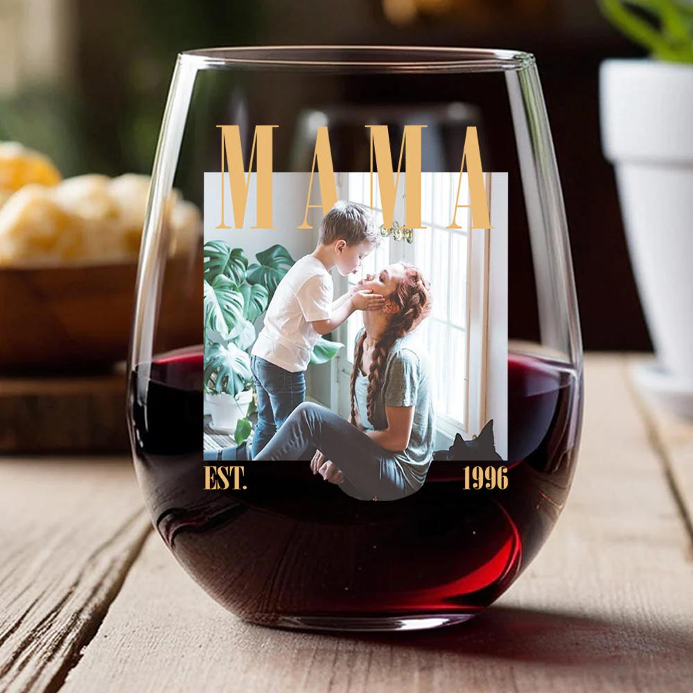Custom Photo Mama Vintage Style Wine Glass, Personalized Mother’s Day Gift LM32 899635 - Image 3