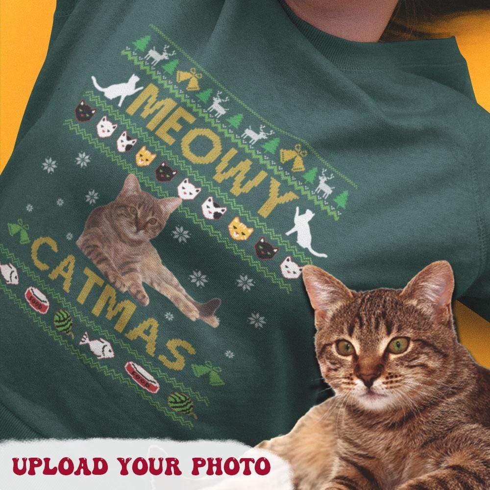 Custom Photo Meowy Catmas Sweatshirt Hoodie Premium Shirt DA199 HN590 - Image 2