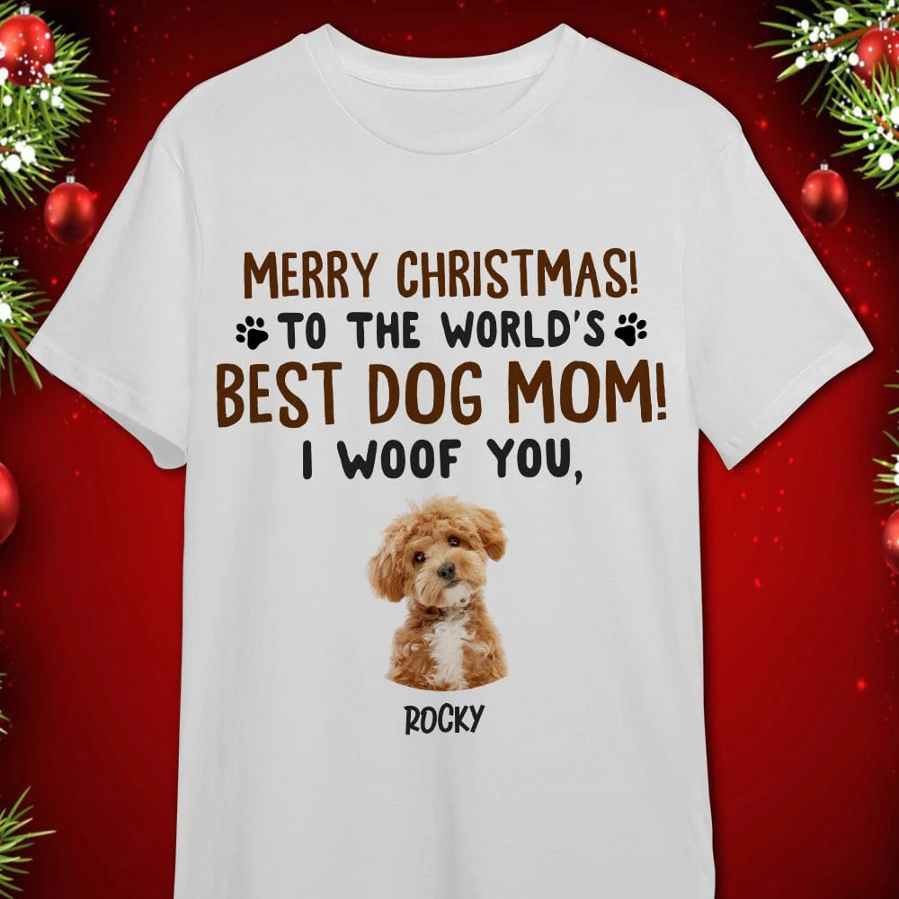 Custom Photo Merry Christmas To The World Best Dog Dad, Best Dog Mom Shirt HA75 891758 - Image 4