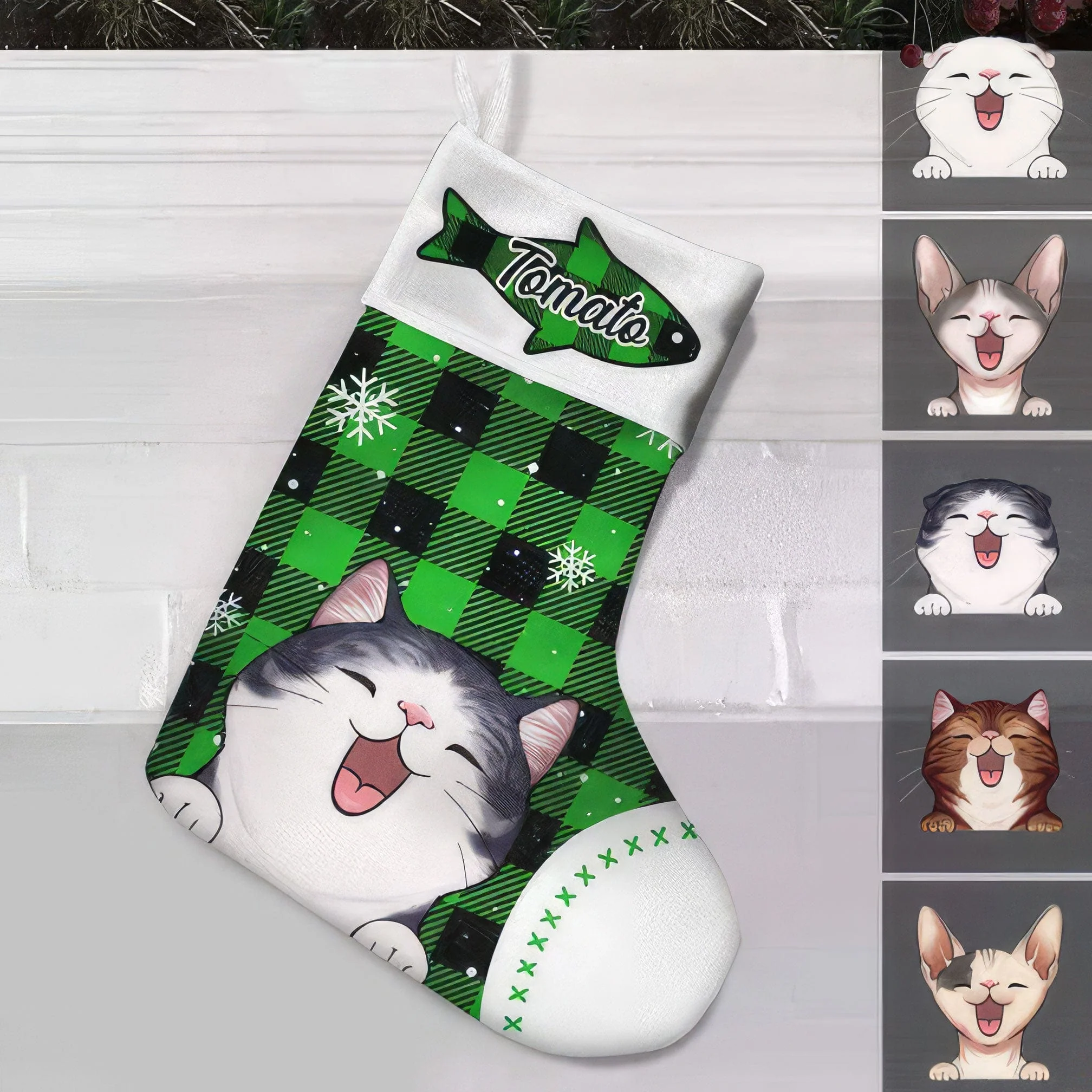 Custom Photo Pattern Christmas Cat Stocking TA29 - Image 3