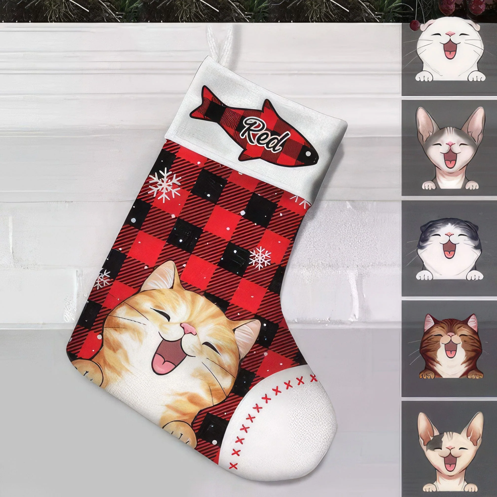 Custom Photo Pattern Christmas Cat Stocking TA29 - Image 4