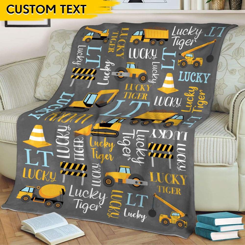Custom Text Name Construction Baby Blanket HN590