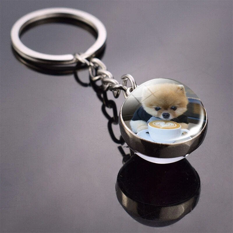 Cute Dog Double Side Glass Ball Keychain - Image 14
