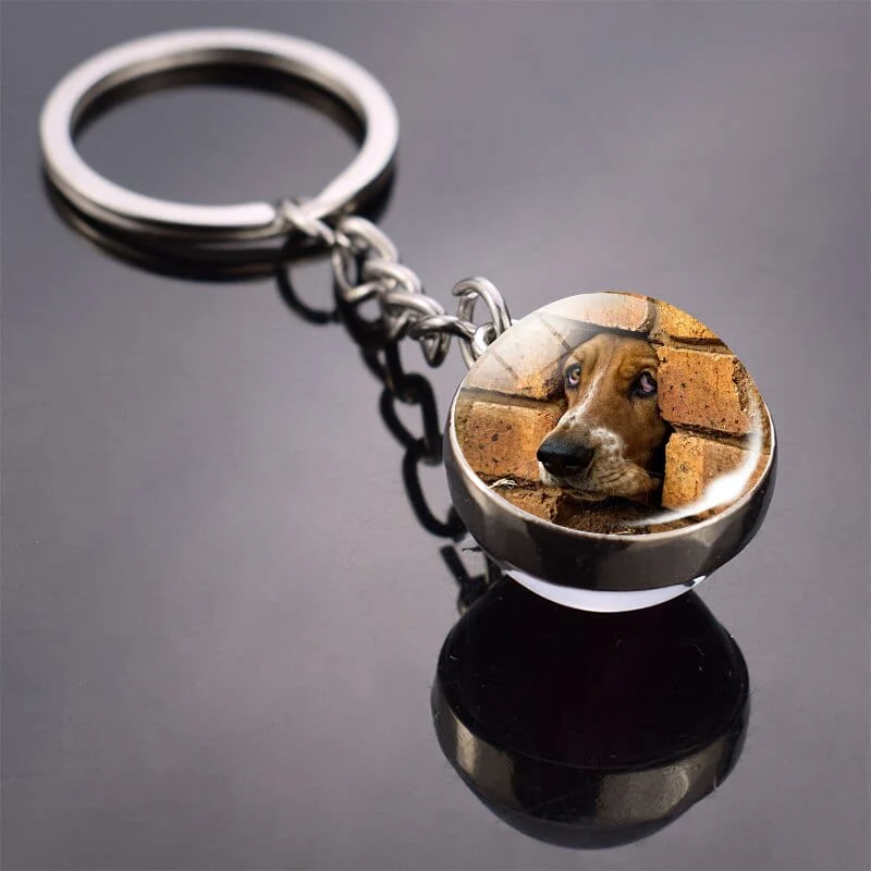 Cute Dog Double Side Glass Ball Keychain - Image 2