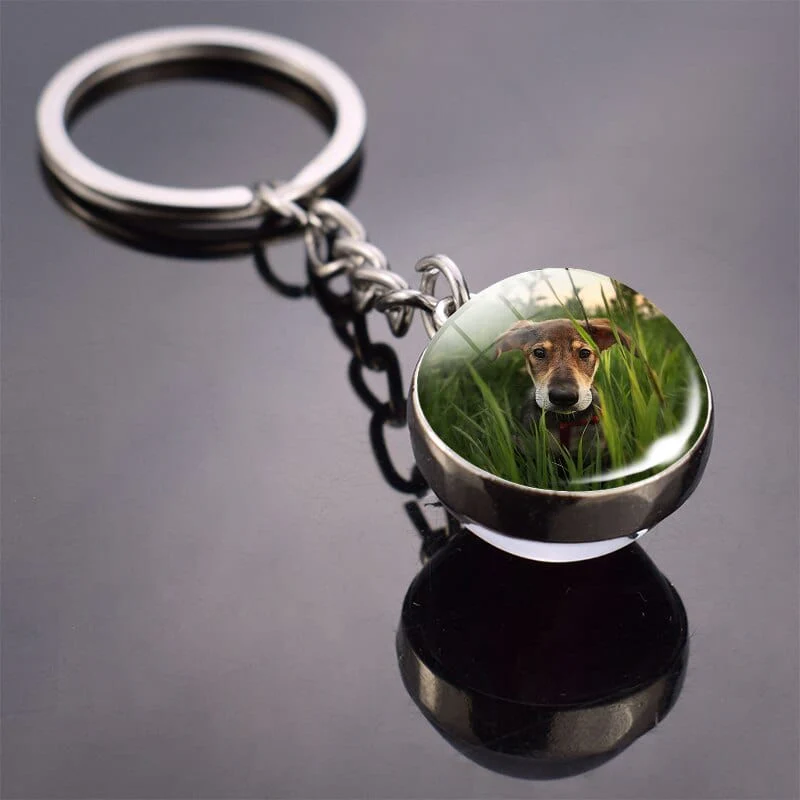 Cute Dog Double Side Glass Ball Keychain - Image 23