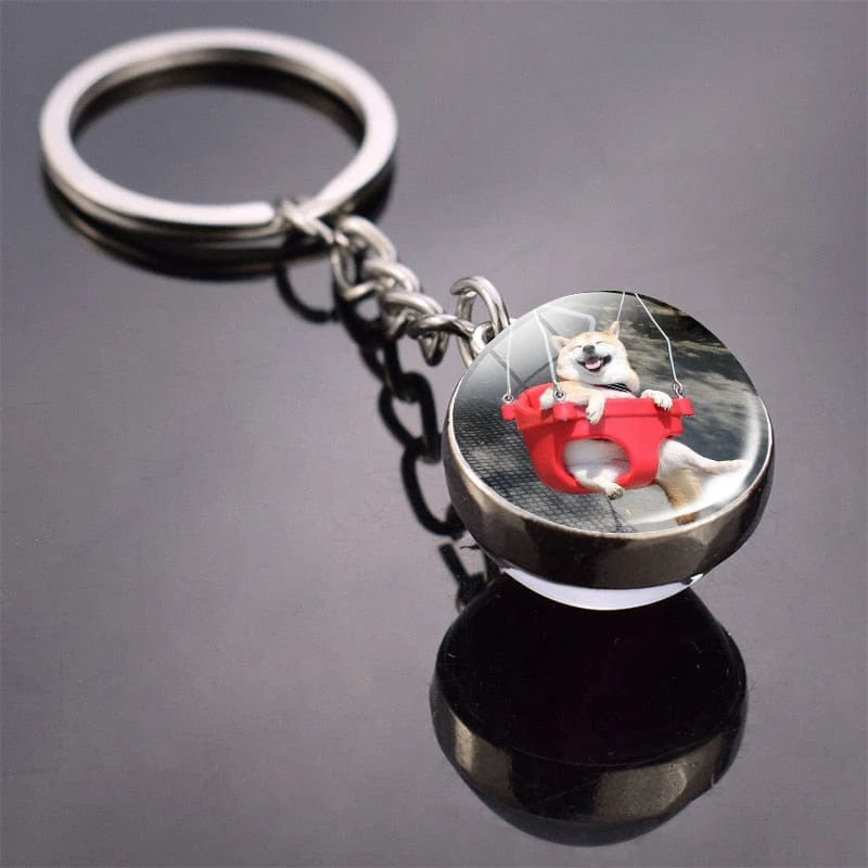 Cute Dog Double Side Glass Ball Keychain - Image 28