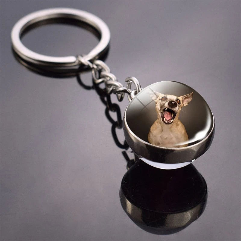Cute Dog Double Side Glass Ball Keychain - Image 30