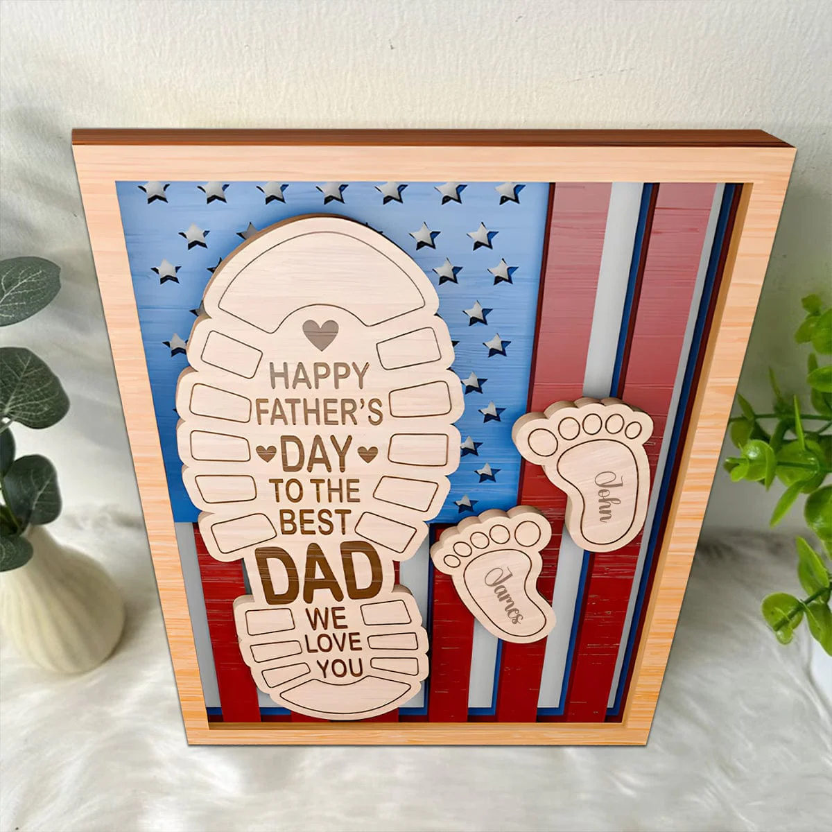 Dad And Kid Footprints Stand Decor Father's Day Personalized Gift DM01 890883 - Image 5