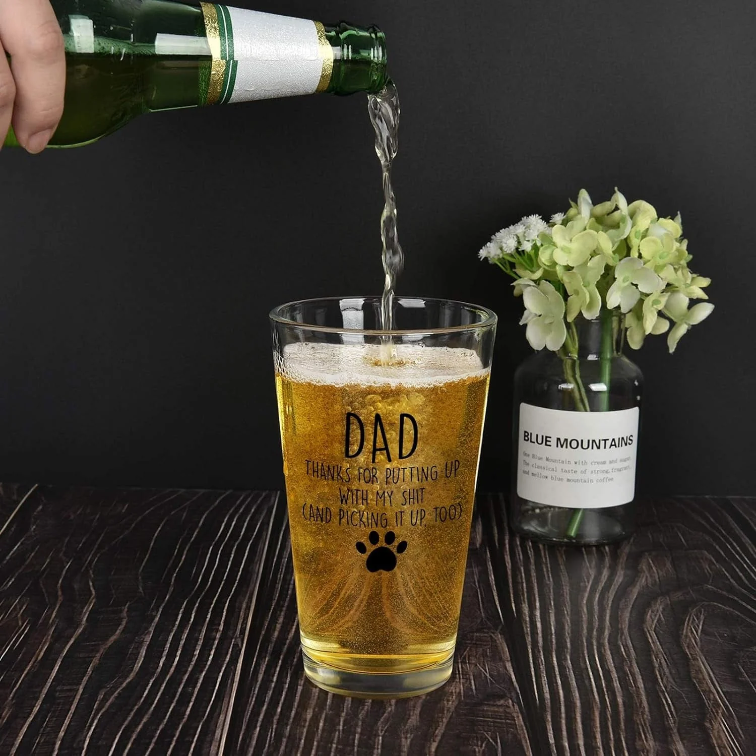 Dad Thanks for Putting up with My, Funny Beer Glass Gifts for Dad Men Husband Him Christmas Father’S Day Birthday from Daughter Son Kids Wife, Novelty Fathers Day Presents, 15Oz Beer Glass - Image 4