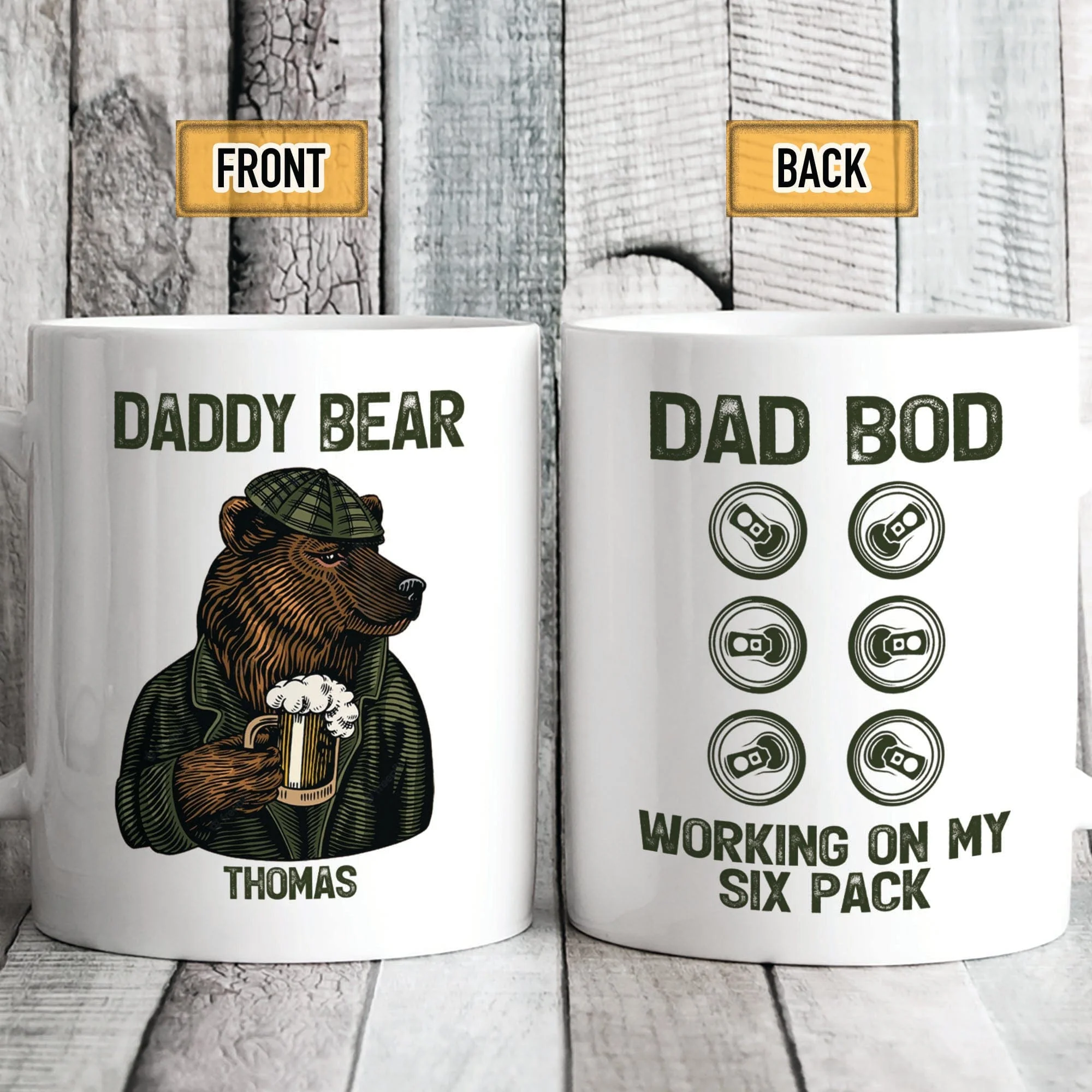 Daddy Bear Dad Bod Working On My Six Pack Personalized Custom Family Mug C322 - Image 2