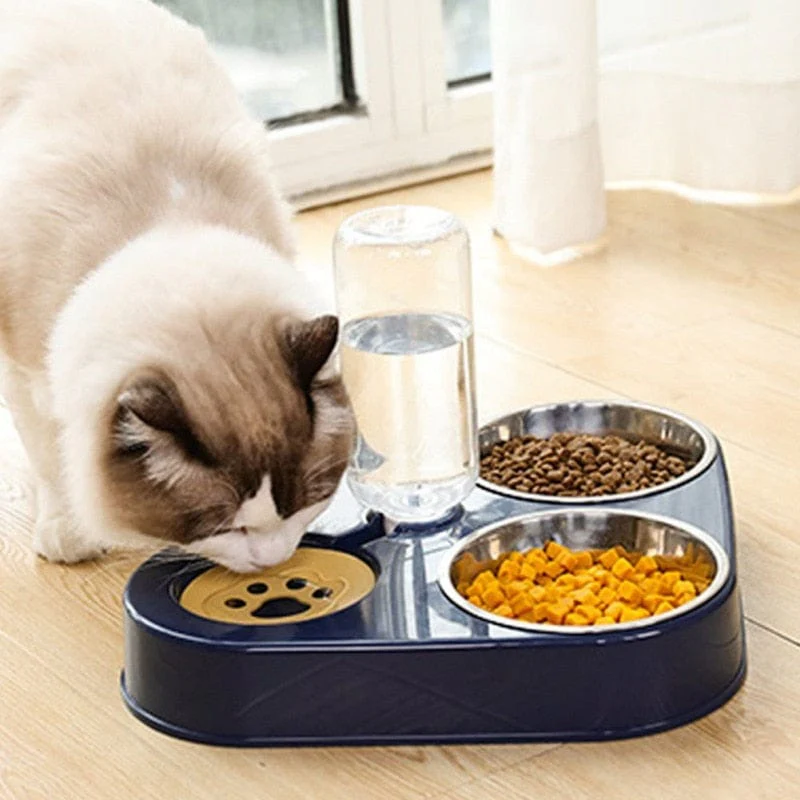 Dog Cat Feeder Bowl With Water Bottle Automatic Drinking - Image 10