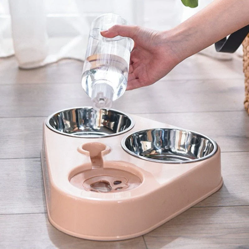 Dog Cat Feeder Bowl With Water Bottle Automatic Drinking - Image 11