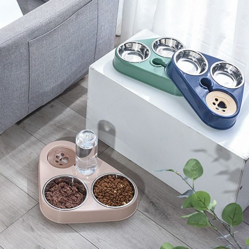 Dog Cat Feeder Bowl With Water Bottle Automatic Drinking - Image 12