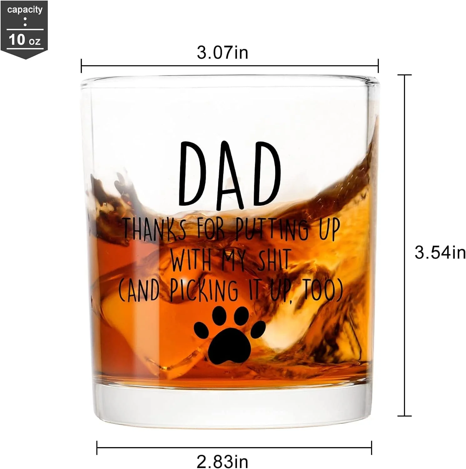 Dog Lover Gifts, Funny Dog Dad Old Fashioned Glass, Funny Father’S Day Christmas Birthday Gifts for Dog Father Dog Lover Dad Husband Men from Daughter Son Wife, 10Oz Dad Whiskey Glass - Image 4