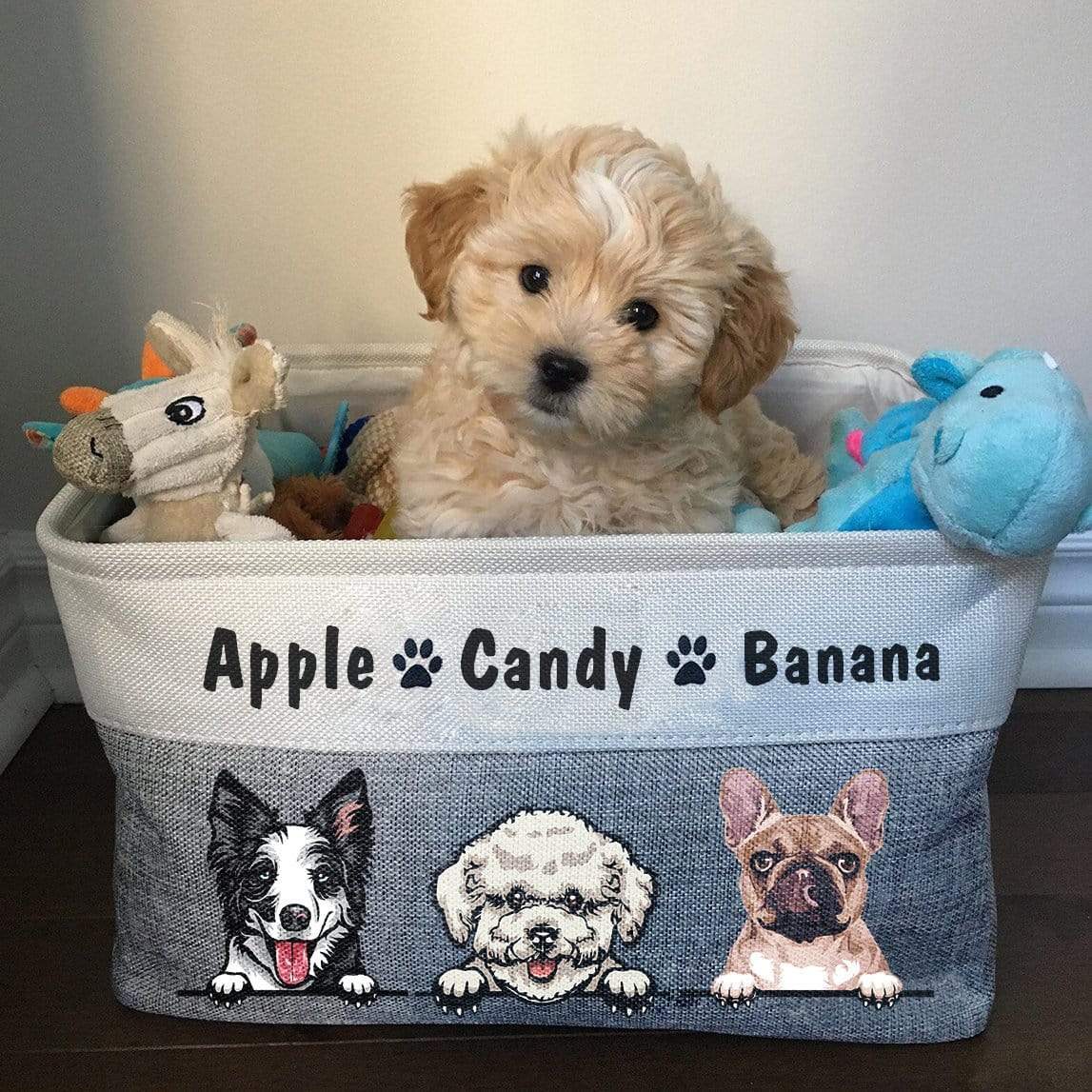 Cartoon Dog Toys Bin Storage, Dog Lovers Gift, Custom Dog Name HN590