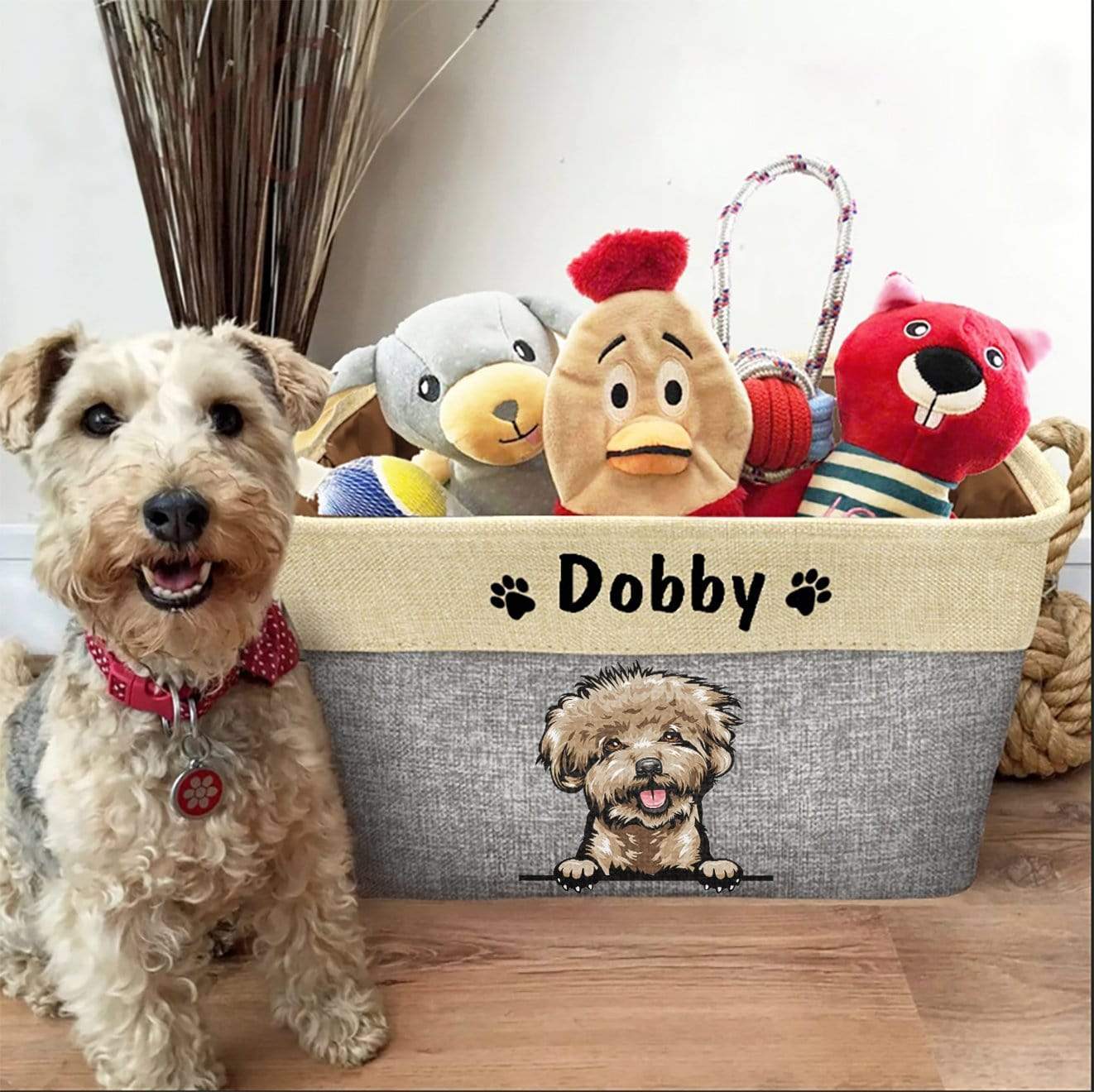 Cartoon Dog Toys Bin Storage, Dog Lovers Gift, Custom Dog Name HN590 - Image 2
