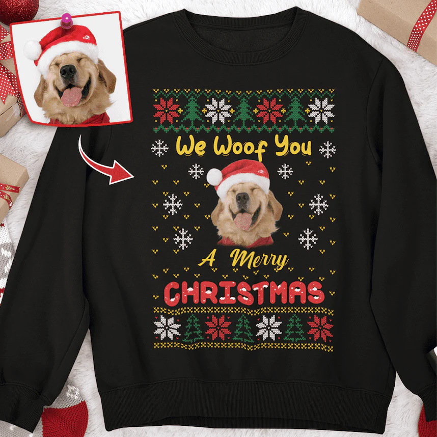We Woof You A Merry Christmas Custom Photo T-shirt, HN590 - Image 2