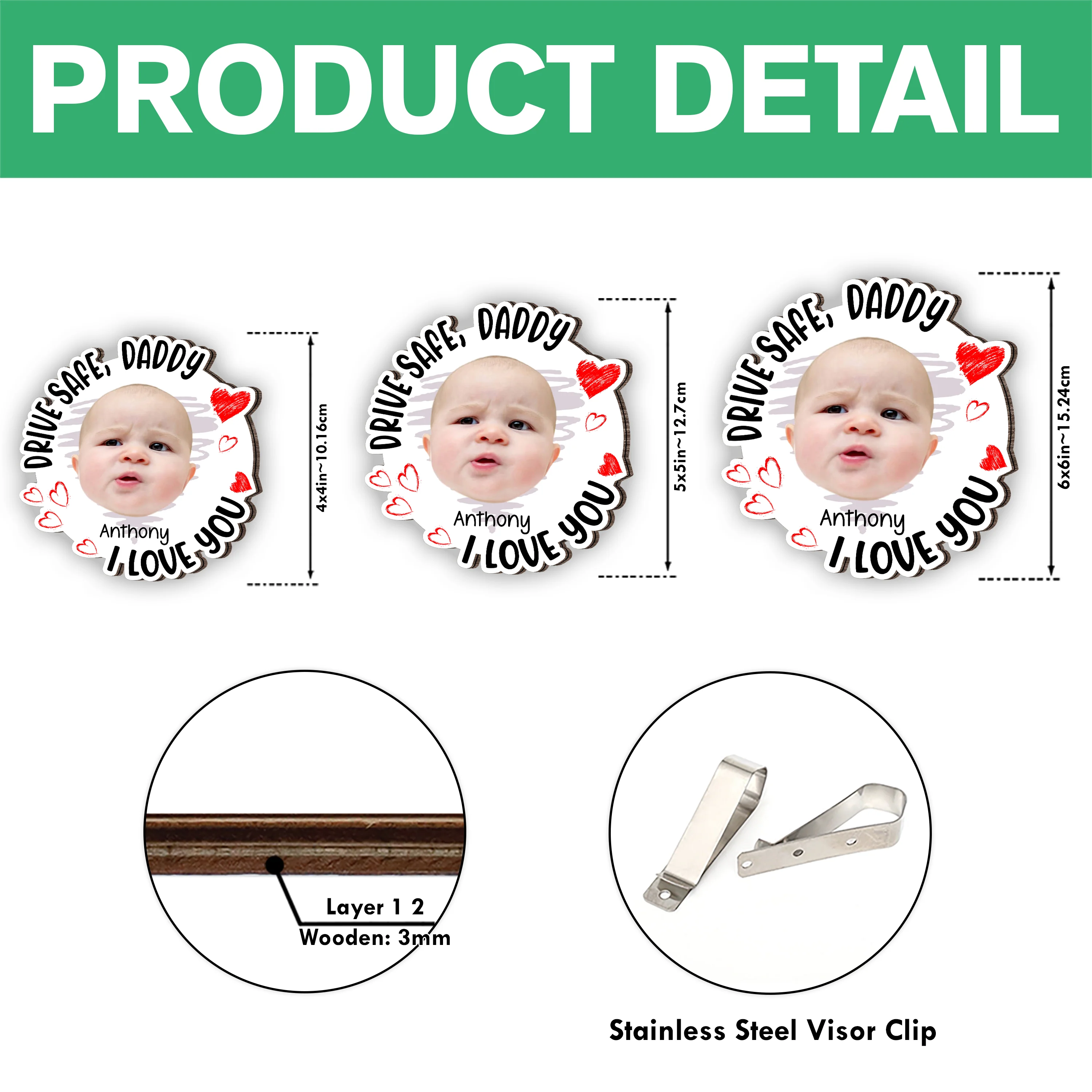 Drive Safe, Daddy Fun Kid Faces - Personalized Photo Car Visor Clip CH07 895910 - Image 6