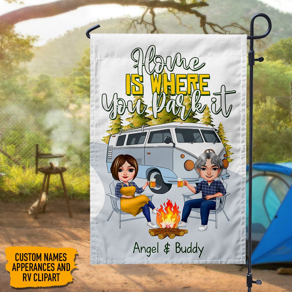 Drive Slow Drunk Campers Matter Couple Chibi Outdoor Camping Garden Flag HN590 - Image 3
